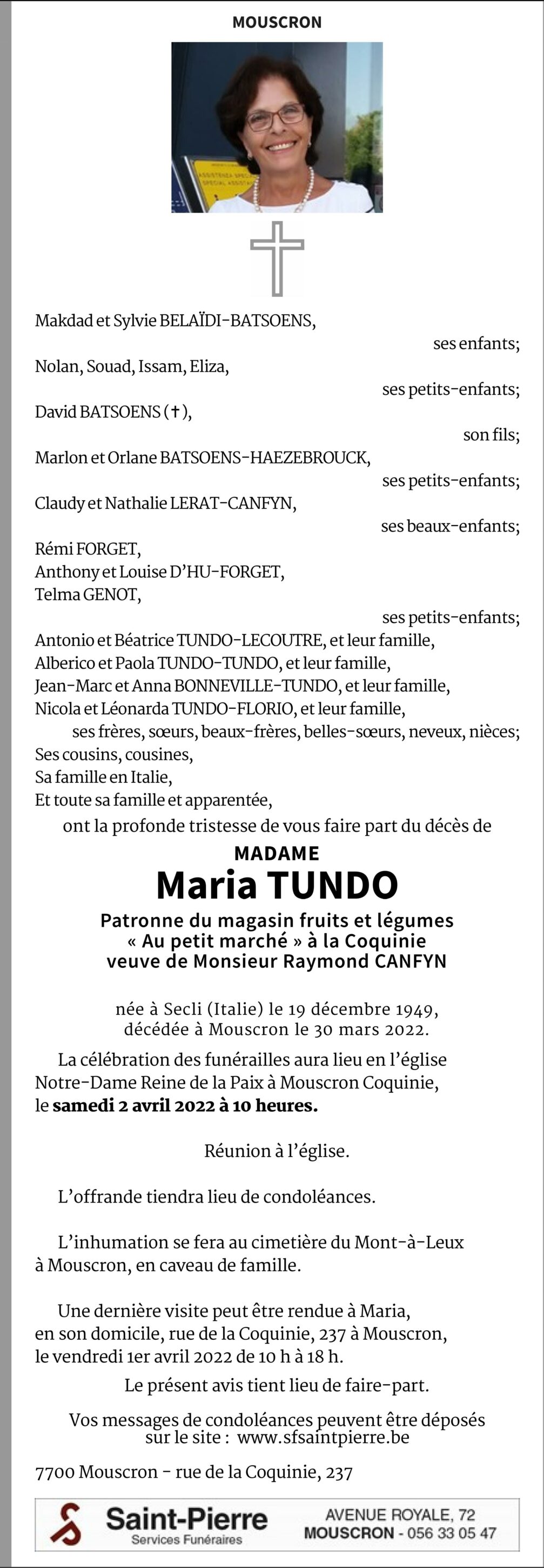 avis nécrologique maria tundo